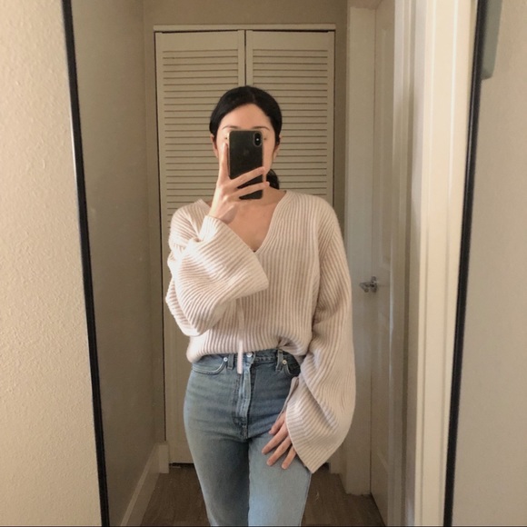 BROCHU WALKER Anneka Ribbed WOOL CASHMERE Puff Sleeve Sweater Nude Beige XS - Picture 1 of 7